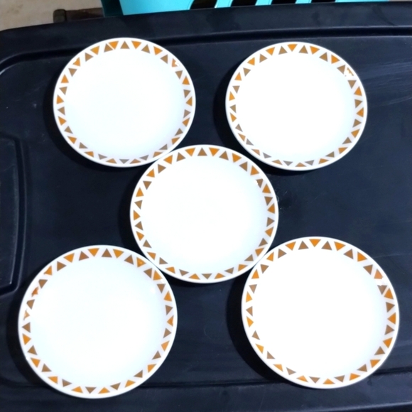 Homer Laughlin Bread plates triangle orange print lead free best china set of 5 - Picture 1 of 5